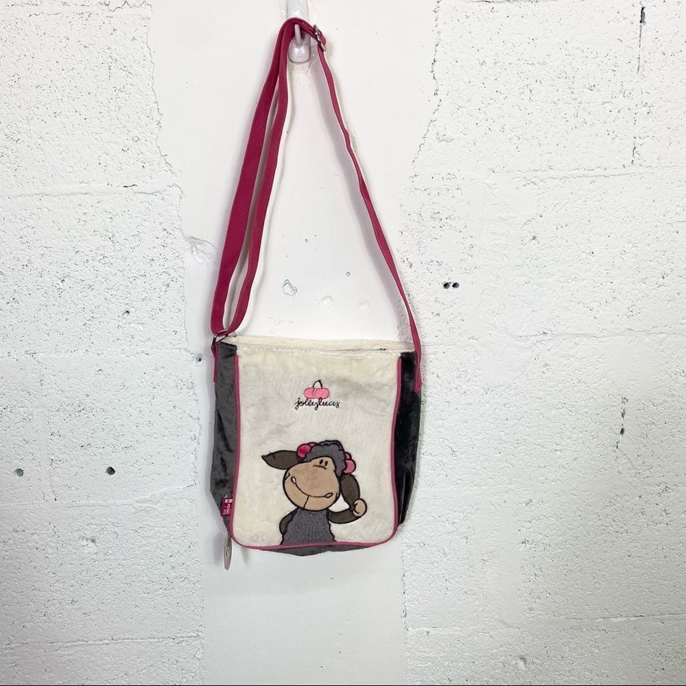 NEW NICI Jolly Luccy sheep print white pink faux velvet crossbody / shoulder bag